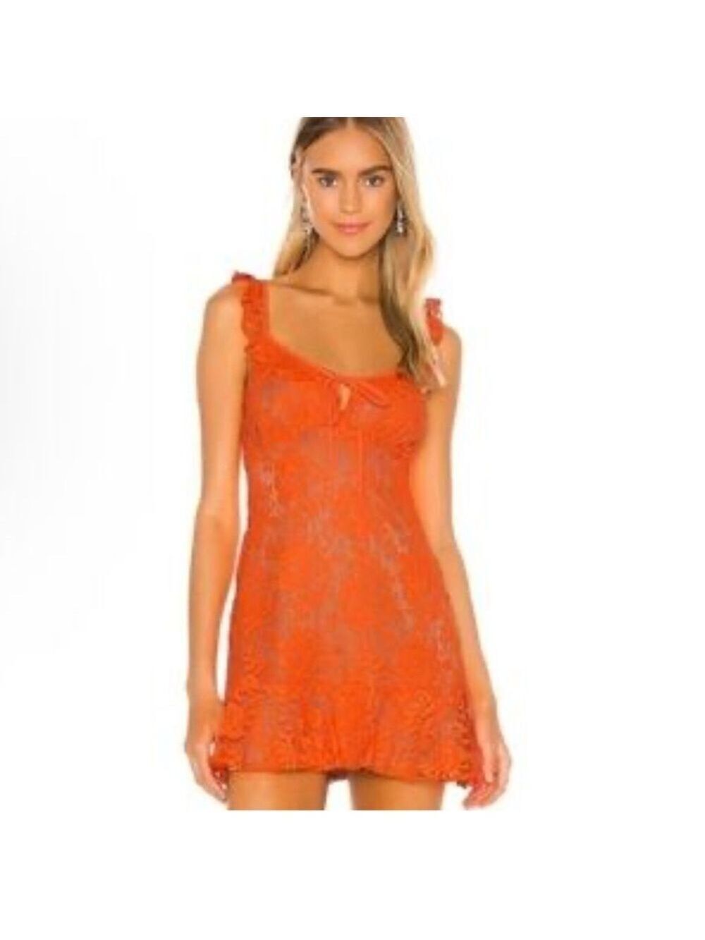 MAJORELLE Sutton Fiery Orange Lace Mini Dress size small